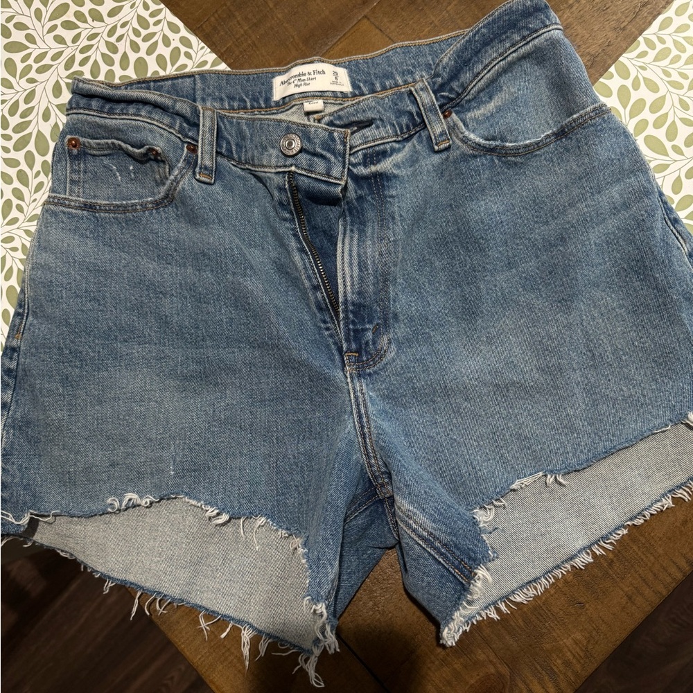 Abercrombie & Fitch Blue Jean Shorts with Frayed Hem